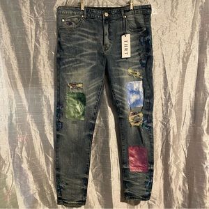 Men’s THRT Woodstock denim jeans SZ 40 NWT distressed and embellished Skinny